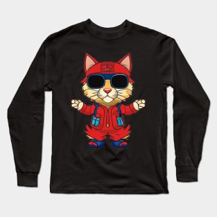 Cartoon Cat as EMT - Adorable and Heroic Design Long Sleeve T-Shirt